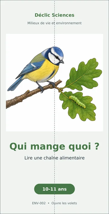Qui mange quoi ?, fiche pliée, en couleur.
